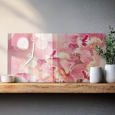 Horizontale wandklok glas Orchideeën
