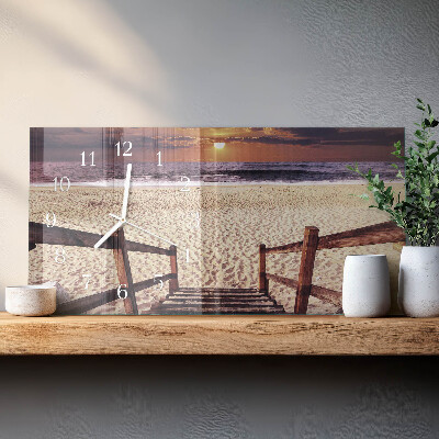 Horizontale glazen wandklok Trap naar het strand