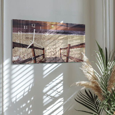 Horizontale glazen wandklok Trap naar het strand