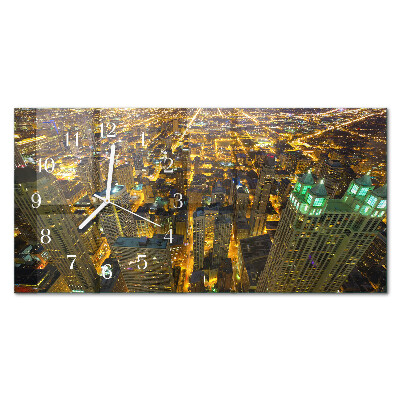 Horizontale wandklok glas De verlichte stad