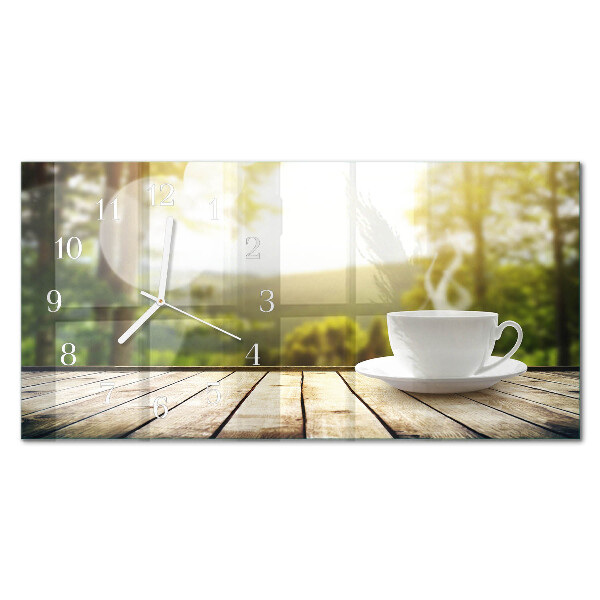 Wandklok glas langwerpig horizontaal Een kopje koffie