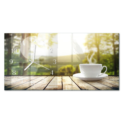 Wandklok glas langwerpig horizontaal Een kopje koffie