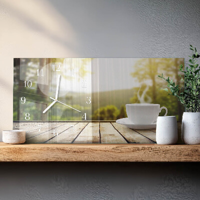 Wandklok glas langwerpig horizontaal Een kopje koffie