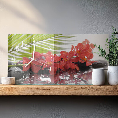 Horizontale glazen wandklok Boeketten en stenen