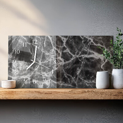 Wandklok glas langwerpig horizontaal Zwart marmer