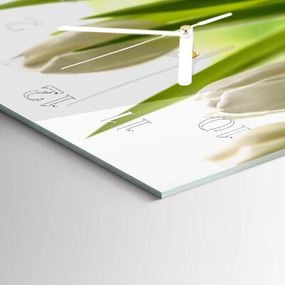 Horizontale glazen wandklok Witte tulpen