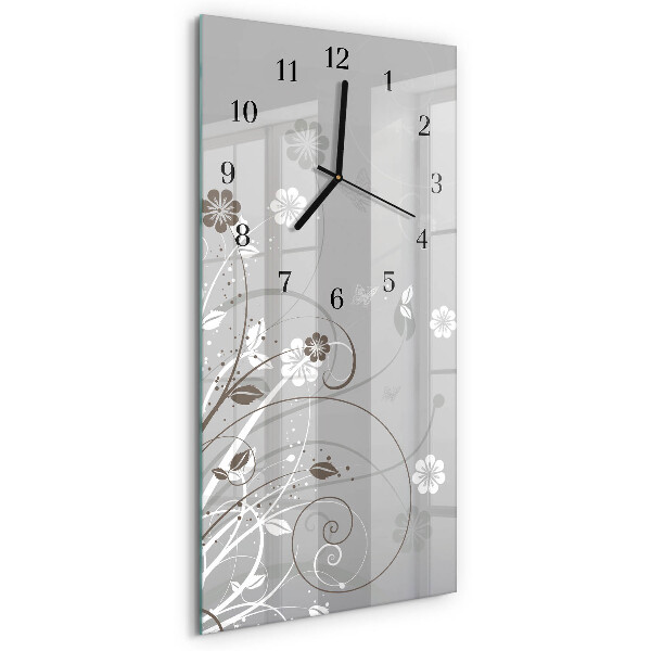 Verticale moderne glazen wandklok Bloemen