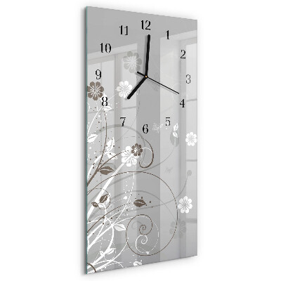 Verticale moderne glazen wandklok Bloemen