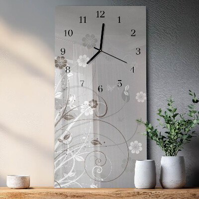 Verticale moderne glazen wandklok Bloemen