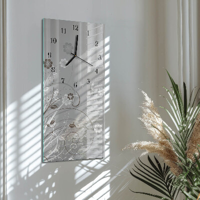 Verticale moderne glazen wandklok Bloemen
