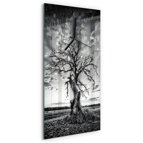 Verticale rechthoekige glazen wandklok Boom