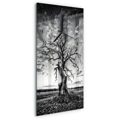 Verticale rechthoekige glazen wandklok Boom