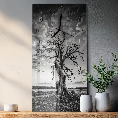 Verticale rechthoekige glazen wandklok Boom