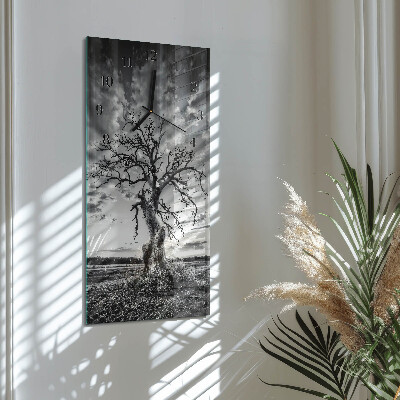 Verticale rechthoekige glazen wandklok Boom