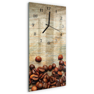 Verticale moderne glazen wandklok Hout met koffiebonen
