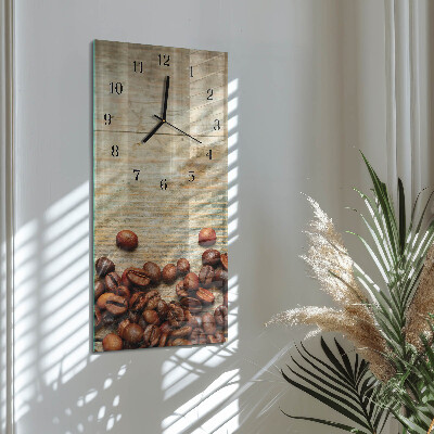 Verticale moderne glazen wandklok Hout met koffiebonen