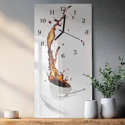 Verticale moderne glazen wandklok Koffie
