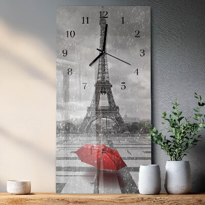 Verticale moderne glazen wandklok Eiffeltoren