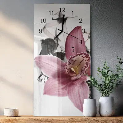 Verticale moderne glazen wandklok Orchidee