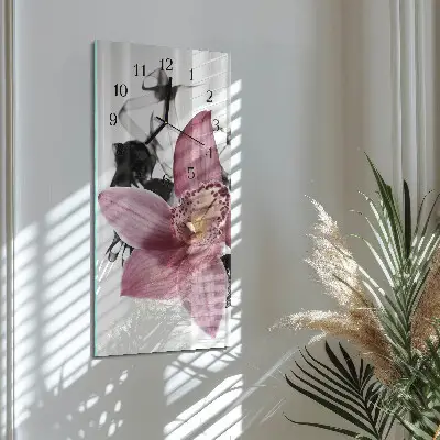 Verticale moderne glazen wandklok Orchidee