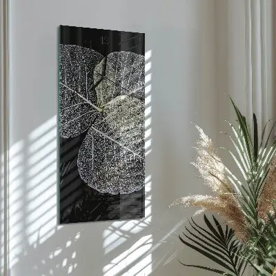 Verticale moderne glazen wandklok Plantenbladeren