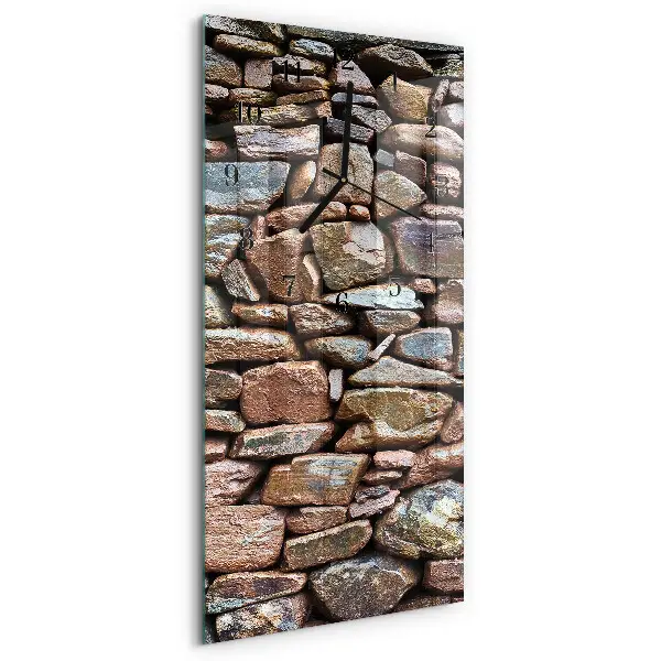 Verticale rechthoekige glazen wandklok Stenen muur