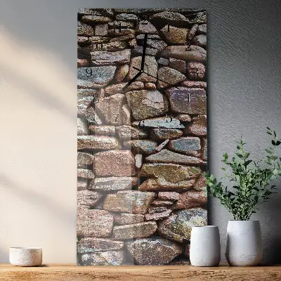 Verticale rechthoekige glazen wandklok Stenen muur