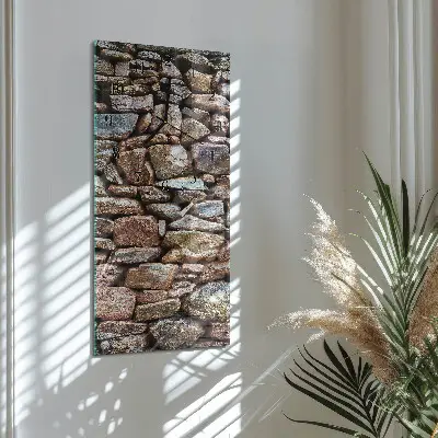 Verticale rechthoekige glazen wandklok Stenen muur