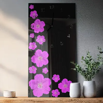Verticale moderne glazen wandklok Bloemen