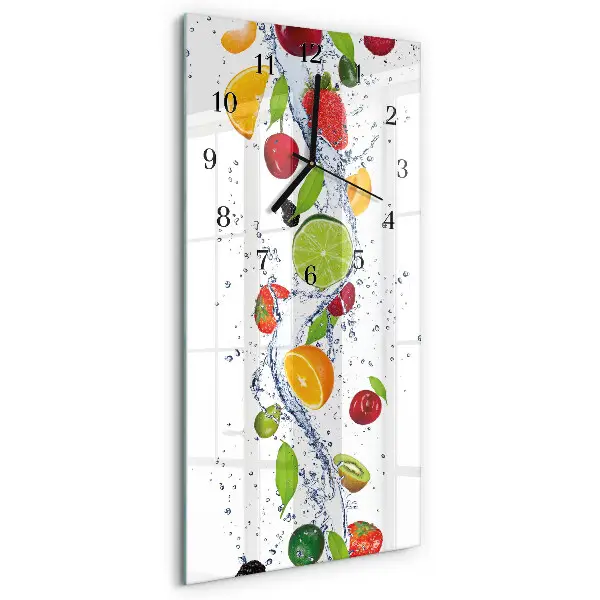 Verticale rechthoekige glazen wandklok Fruit