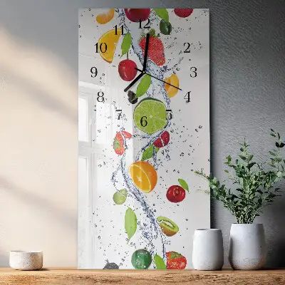 Verticale rechthoekige glazen wandklok Fruit