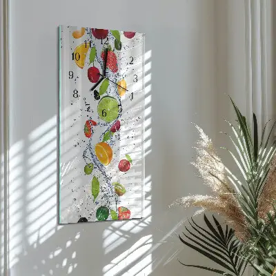 Verticale rechthoekige glazen wandklok Fruit