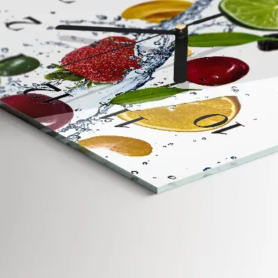 Verticale rechthoekige glazen wandklok Fruit