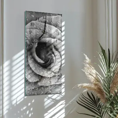 Verticale rechthoekige glazen wandklok Roos