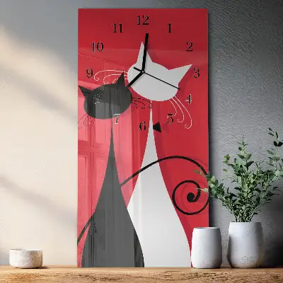Verticale moderne glazen wandklok Katten