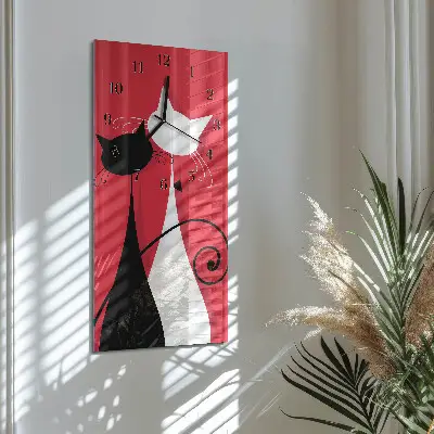 Verticale moderne glazen wandklok Katten