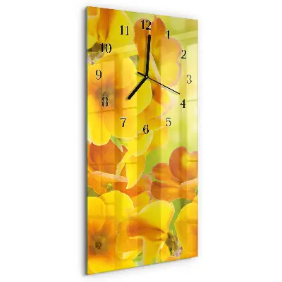 Verticale rechthoekige glazen wandklok Bloemen