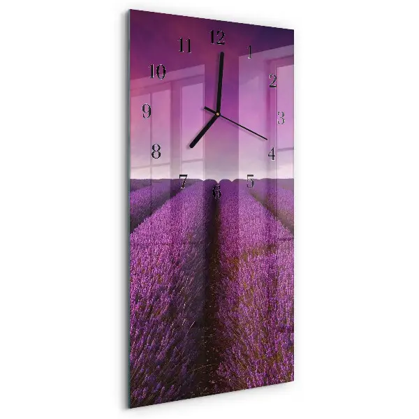 Verticale moderne glazen wandklok Lavendelveld
