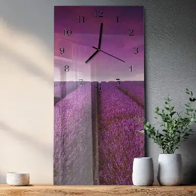 Verticale moderne glazen wandklok Lavendelveld