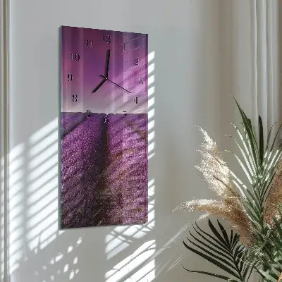Verticale moderne glazen wandklok Lavendelveld
