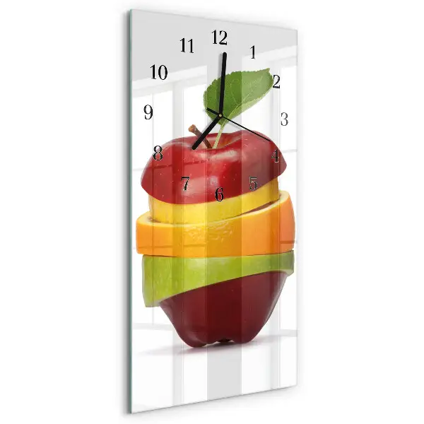 Verticale rechthoekige glazen wandklok Fruit