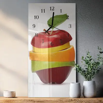 Verticale rechthoekige glazen wandklok Fruit