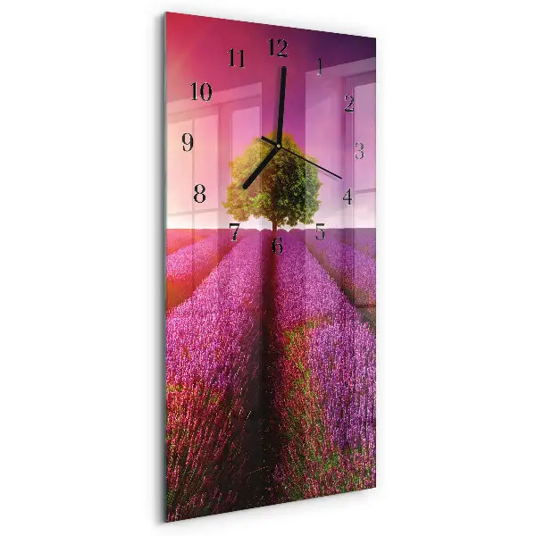 Verticale moderne glazen wandklok Lavendelboom