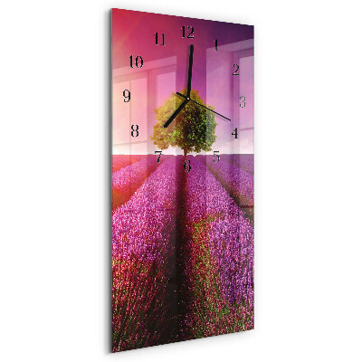 Verticale moderne glazen wandklok Lavendelboom