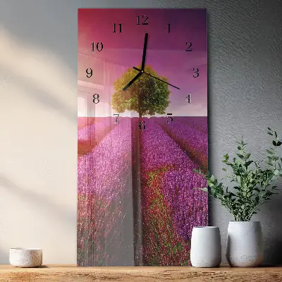Verticale moderne glazen wandklok Lavendelboom