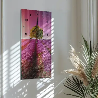 Verticale moderne glazen wandklok Lavendelboom
