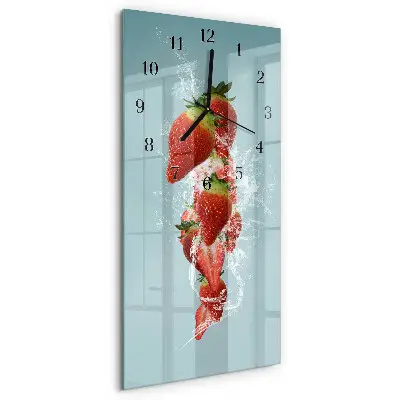 Verticale moderne glazen wandklok Aardbei