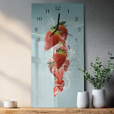 Verticale moderne glazen wandklok Aardbei