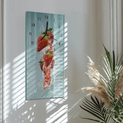 Verticale moderne glazen wandklok Aardbei