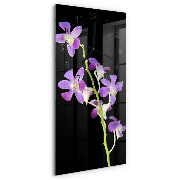 Verticale rechthoekige glazen wandklok Bloemen
